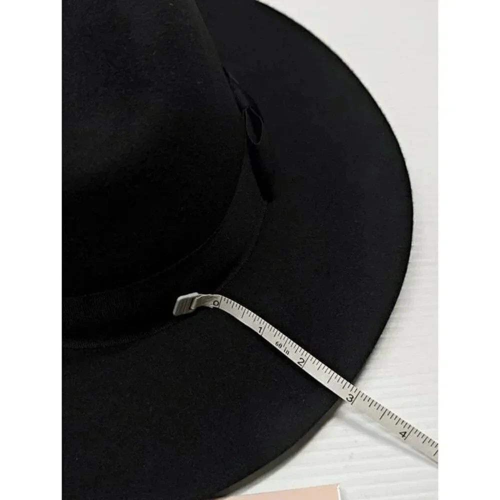 Aqua Women's Black Wool Wide Brim Bowler Hat Ribbon Band O/S (MSRP $98)